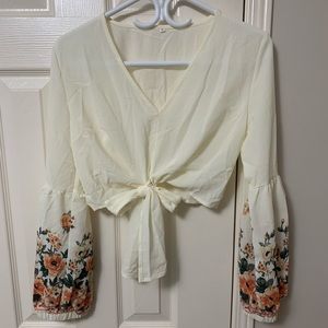 Shein lantern sleeve tie front top